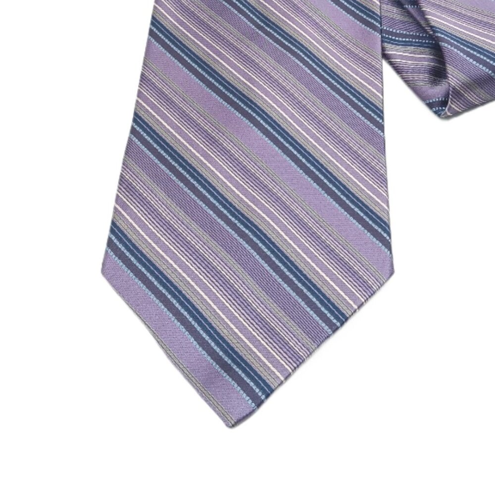City of London Silk Tie Men’s 59.5” Lavender Blue Satin Thin Stripe Wide New